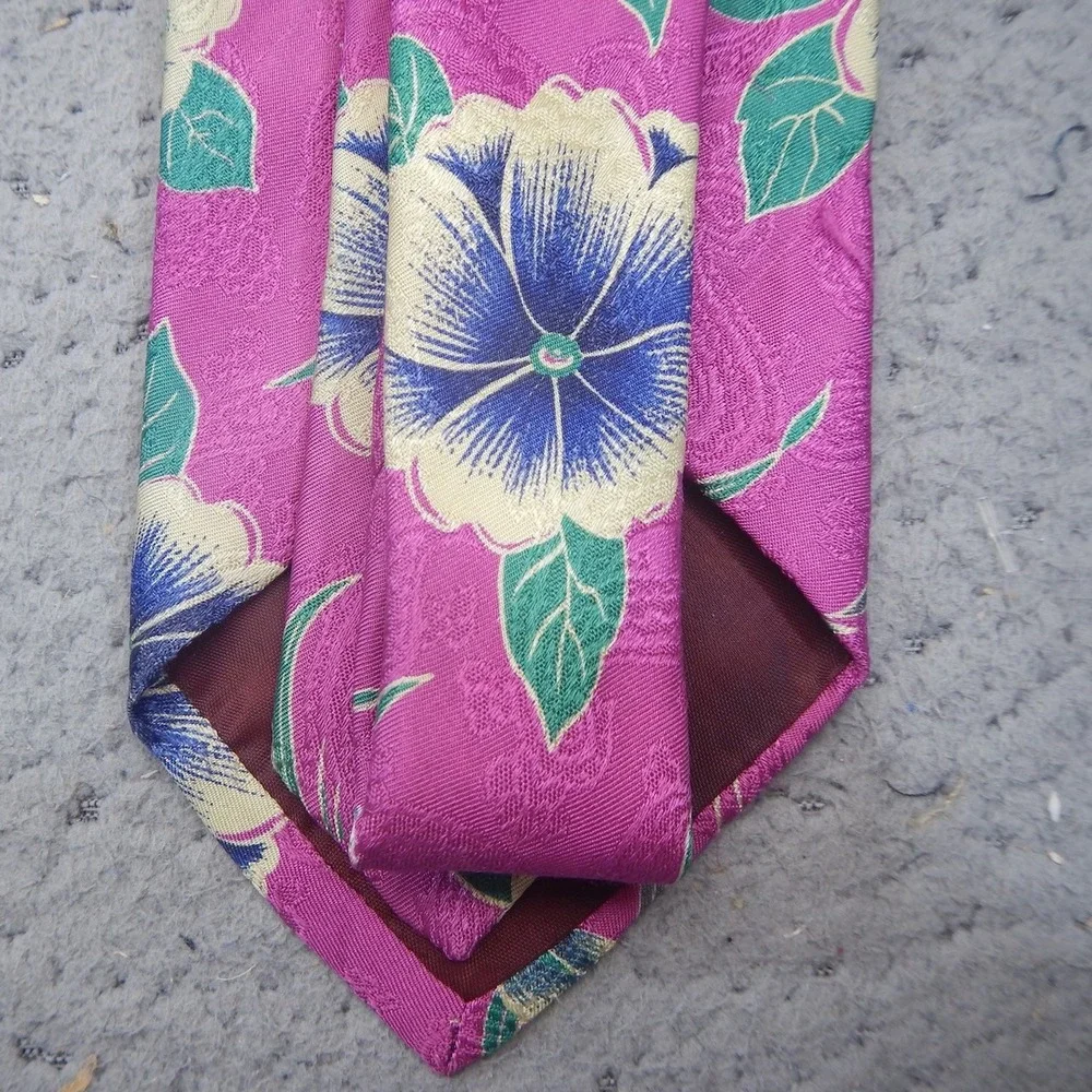 Vintage Polo Ralph Lauren Tie Pink Floral Printed Jacquard Silk Wide Classic USA